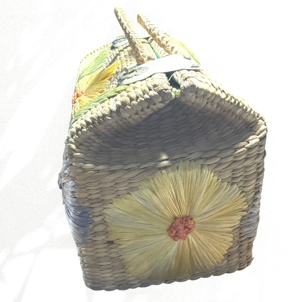 Vintage Woven Straw/ rattan Box Bag/ Purse - Picture 4 of 8